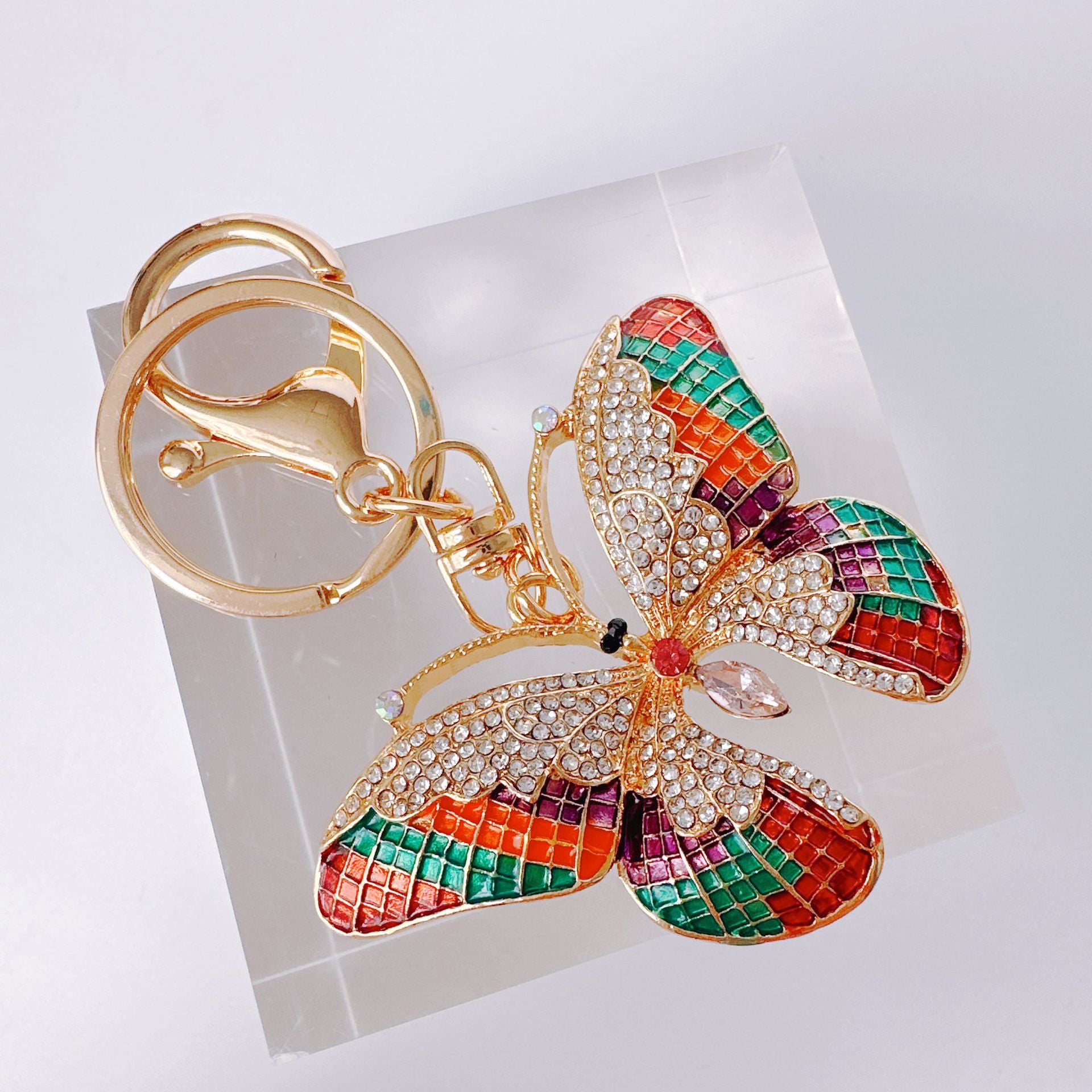 Wholesale Rhinestone Colorful Butterfly Alloy Keychain